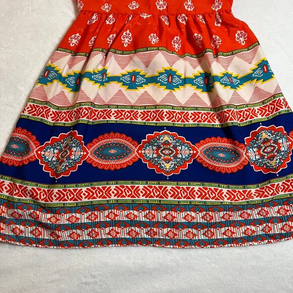 Women's Sleeveless V-Neck Fit and Flare Mini Dress Size XS Bohemian Colorful - Picture 4 of 10